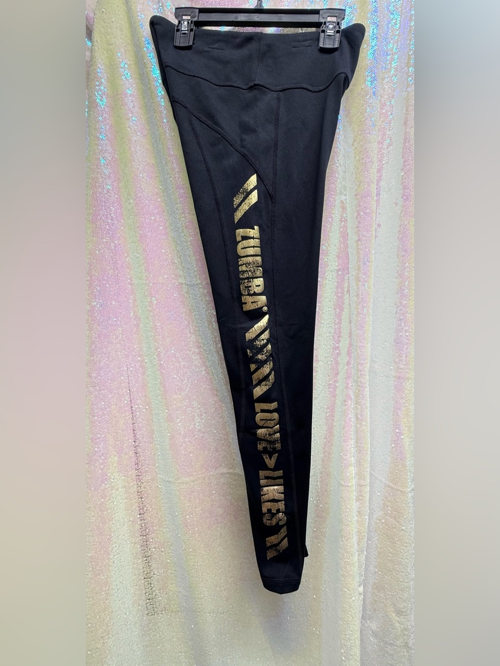 Zumba Fitness Women’s Black Leggings with Gold Logo Size S 25”